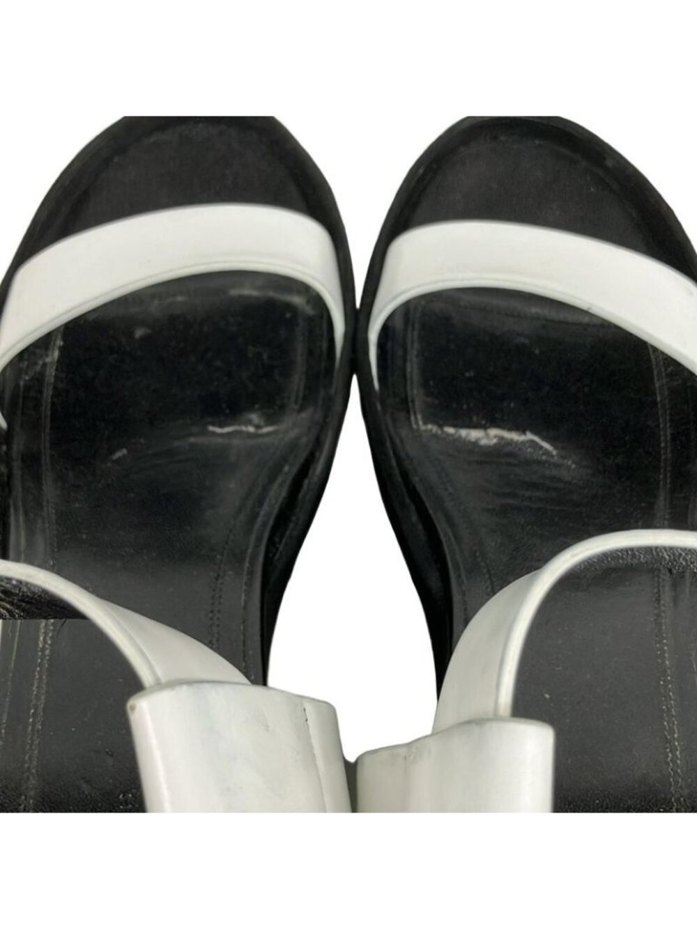 Celine Sandals 38.5 White Black Wedge Sole Leather - Picture 9 of 12